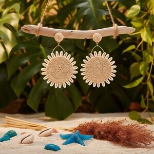 Handmade Boho Chic Raffia Sunburst Earrings | Lightweight Statement Jewelry